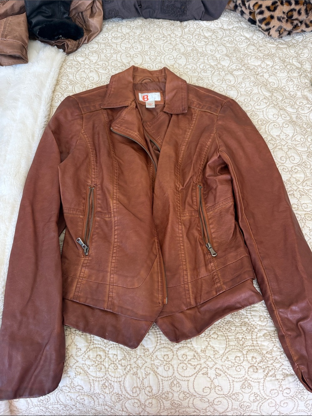 -Label Women's rown Leather Moto Jacket
